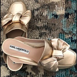 GORGEOUS GOLD KARL LAGERFELD MULES WITH BIG BOW